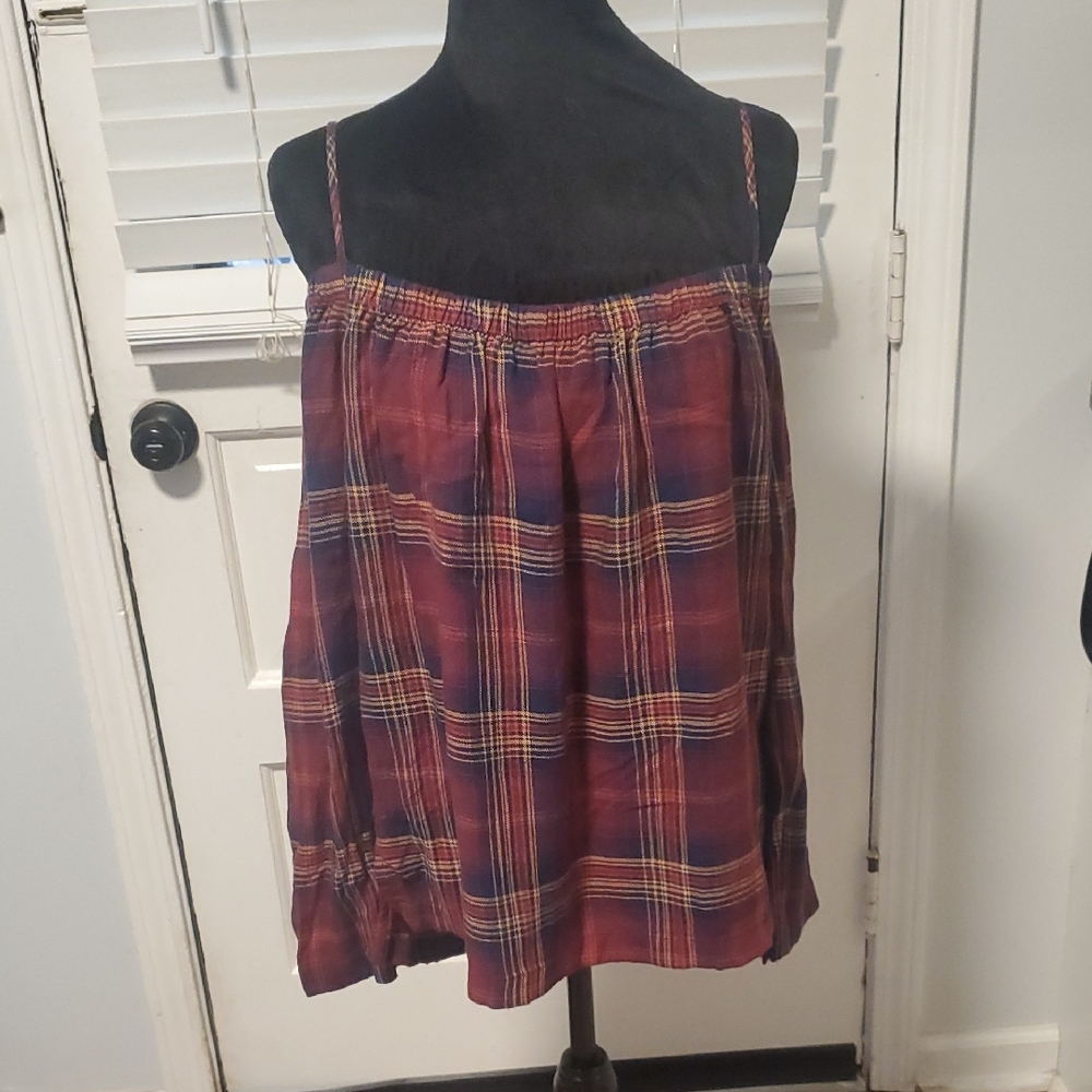 Cloth And Stone Plaid Shoulderless Top With Long Sleeves